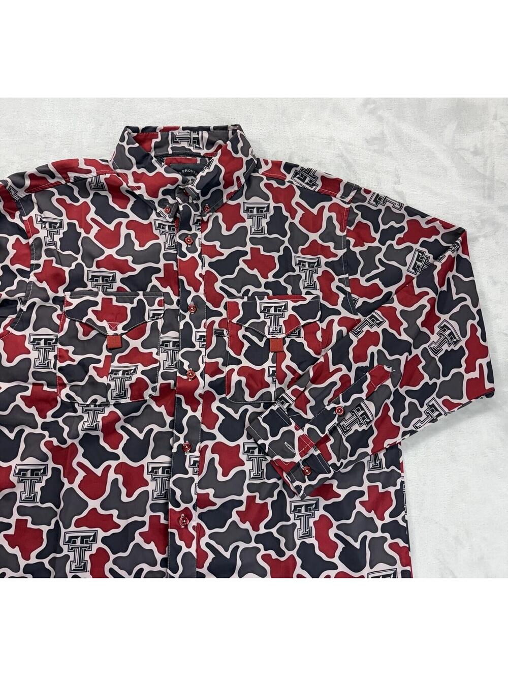 Amigo Provisions Men Large Texas Tech Red Raiders Camo Frio Tech Shirt Vented LS